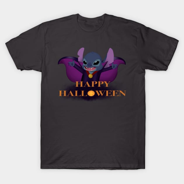 Blue Vampire Alien Happy Halloween T-Shirt by talkaboutthemagic